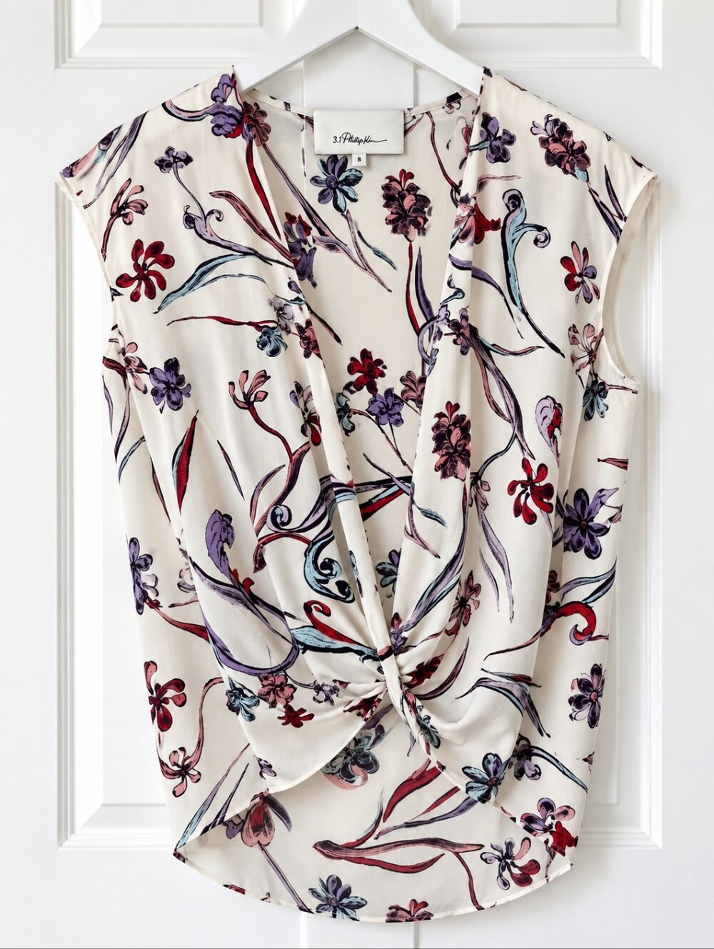 3.1 Phillip Lim 100% Silk Floral Draped Wrap Blouse High Low Size 8